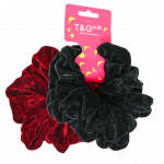 VELVET SCRUNCHY 2PCS LARGE RED & BLACK